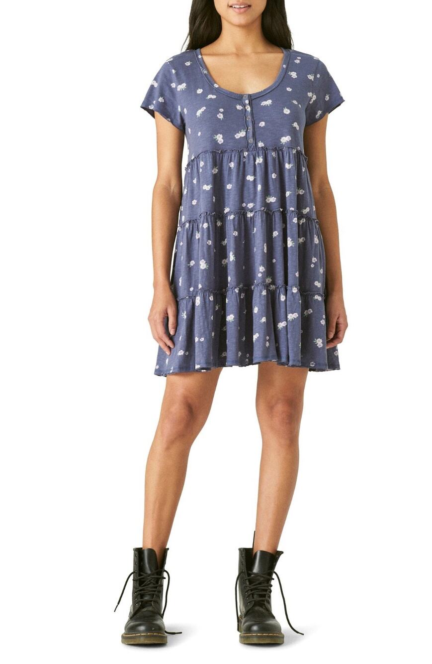 Lucky Brand Women's Cotton Tiered T-Shirt Dress - Blue Multi XS